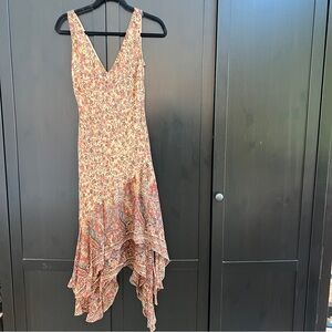 Lauren Ralph Lauren Paisley Silk Midi Dress with Tiered Handkerchief Hem Size 4